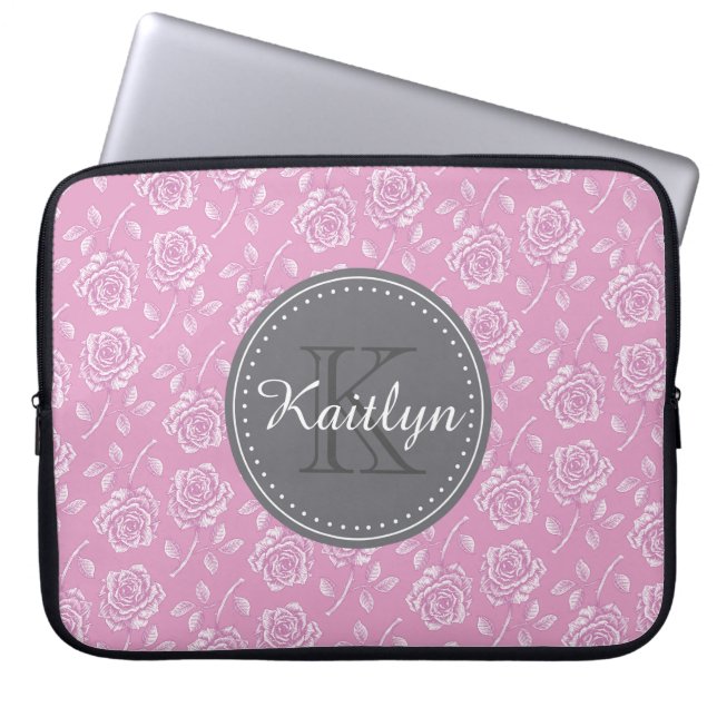 Capa Para Notebook Padrão Rosa Branca Chic (Frente)