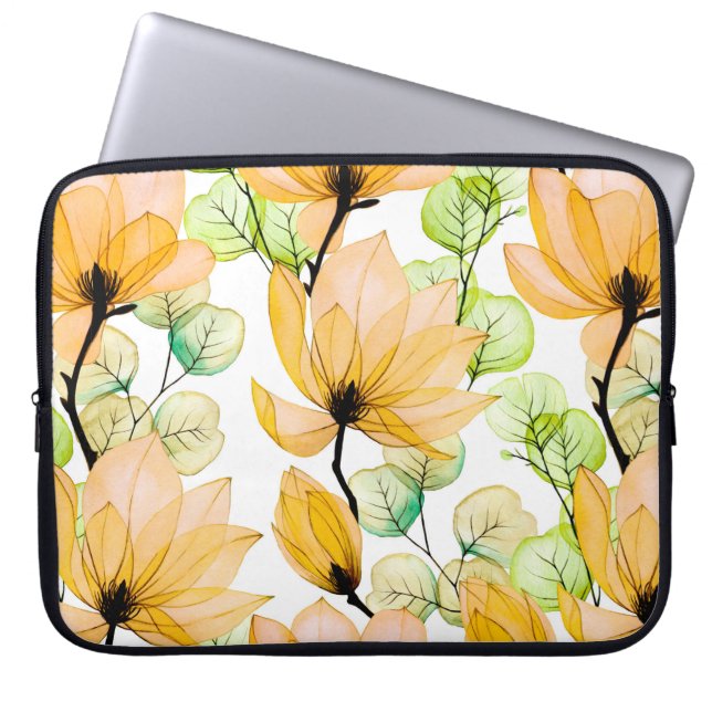 Capa Para Notebook Padrão sem costura aquarela com flores magnólias  (Frente)