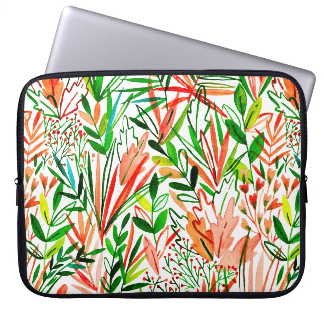 Capa Para Notebook Padrão sem costura aquarelas com folhas exóticas e (Frente)
