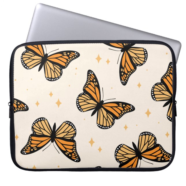 Capa Para Notebook Padrão sem costura com borboletas monarcas. Contem (Frente)
