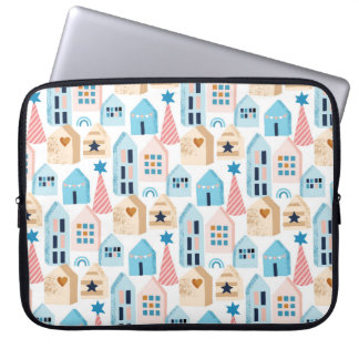 Capa Para Notebook Padrão sem costura com casas escandinavas em branc
