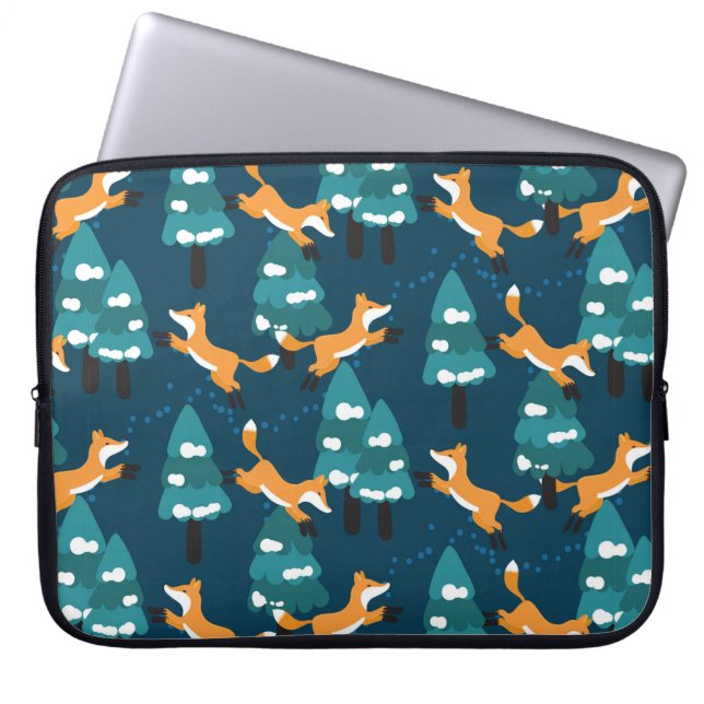 Capa Para Notebook Padrão sem costura com diferentes raposas. (Frente)