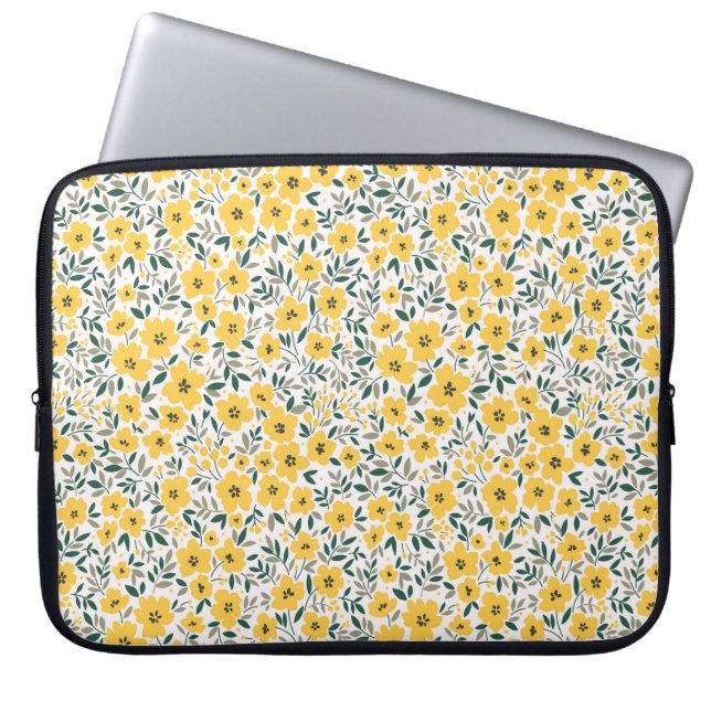 Capa Para Notebook Padrão sem costura com flores amarelas pequenas (Frente)