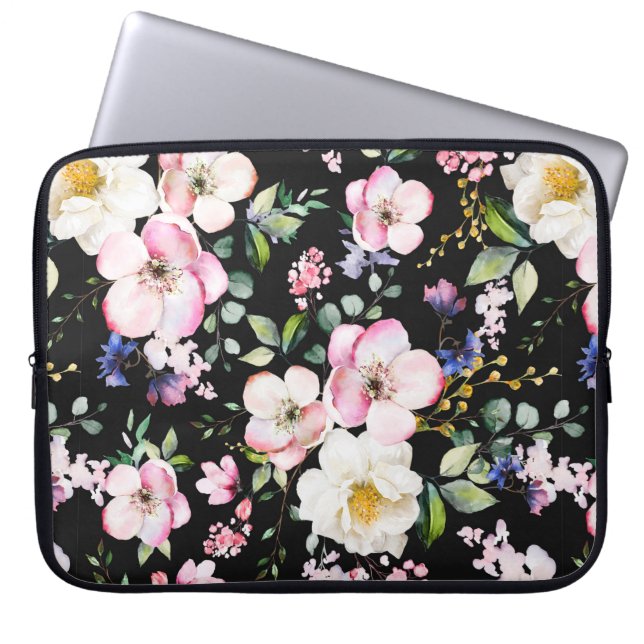 Capa Para Notebook Padrão sem costura com flores e folhas de primaver (Frente)