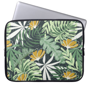 Capa Para Notebook Padrão sem costura com folhas e flores tropicais