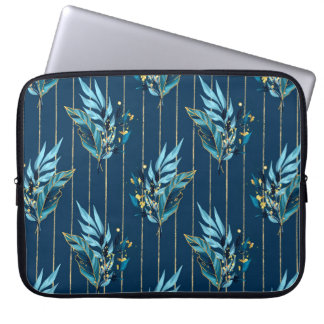 Capa Para Notebook Padrão sem costura com folhas e tiras azuis