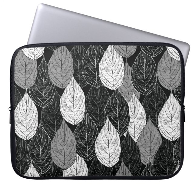 Capa Para Notebook Padrão sem costura com folhas. Monocromo puxado à  (Frente)