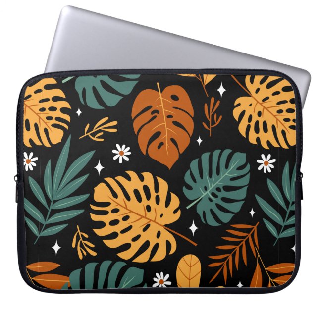 Capa Para Notebook Padrão sem costura com folhas tropicais diferentes (Frente)