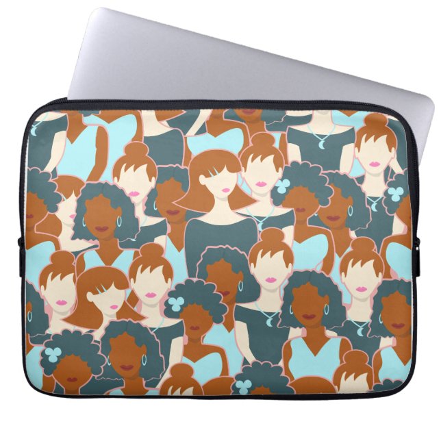 Capa Para Notebook Padrão sem costura com garotas negras e brancas (Frente)