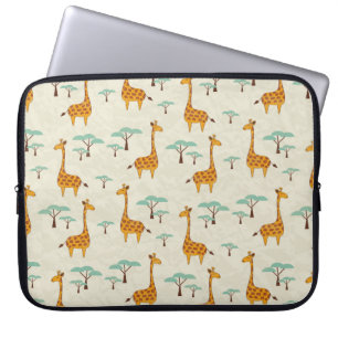 Capa Para Notebook Padrão sem costura com girafas e árvores fofinha