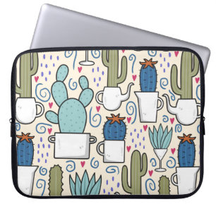 Capa Para Notebook Padrão sem costura com lama, cacto puxado à mão