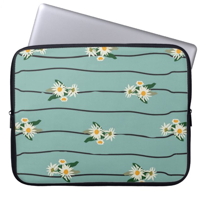 Capa Para Notebook Padrão sem costura com margarida e listras (Frente)