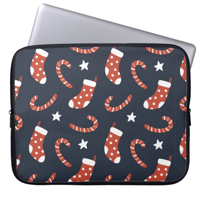 Capa Para Notebook Padrão sem costura com meias de natal, canas doces (Frente)