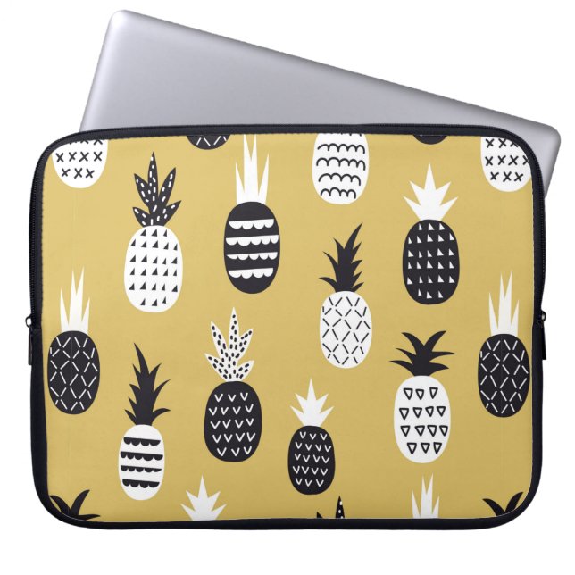 Capa Para Notebook Padrão sem costura de ananás preto e branco (Frente)