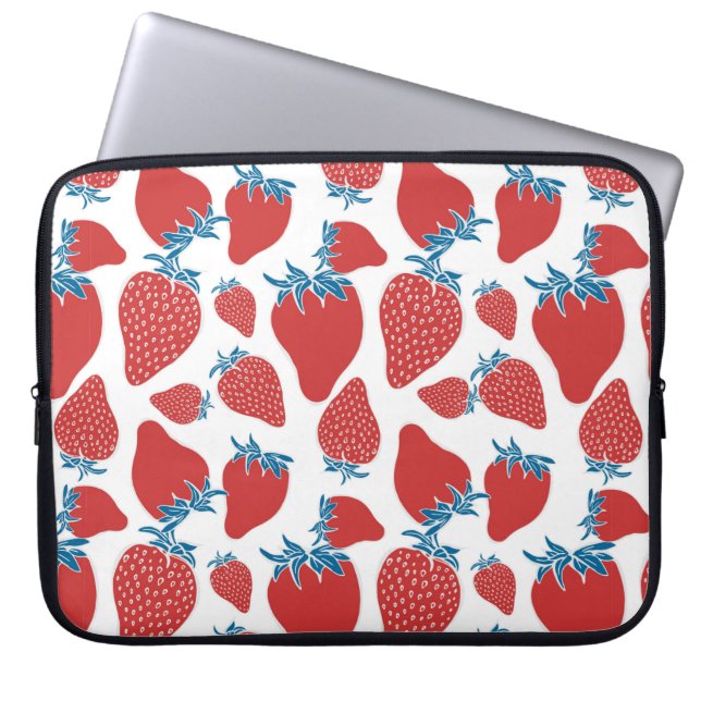 Capa Para Notebook Padrão sem costura de morango desenhado à mão. Pla (Frente)