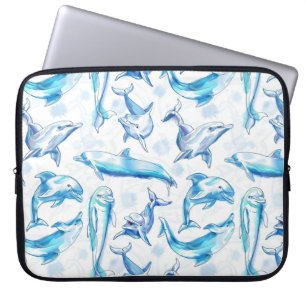 Capa Para Notebook padrão sem costura de peixe com aquarela de golfin