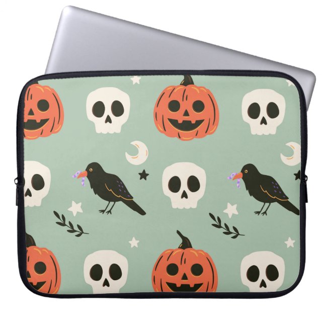 Capa Para Notebook Padrão sem costura do Halloween com ravens, crânio (Frente)