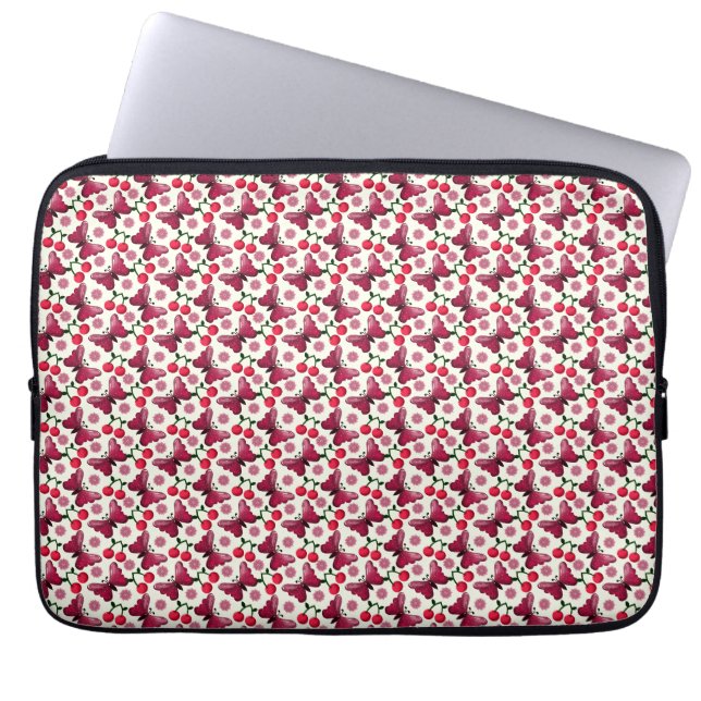 Capa Para Notebook Padrão Sem Costura Kawaii Borboleta Cereja (Frente)