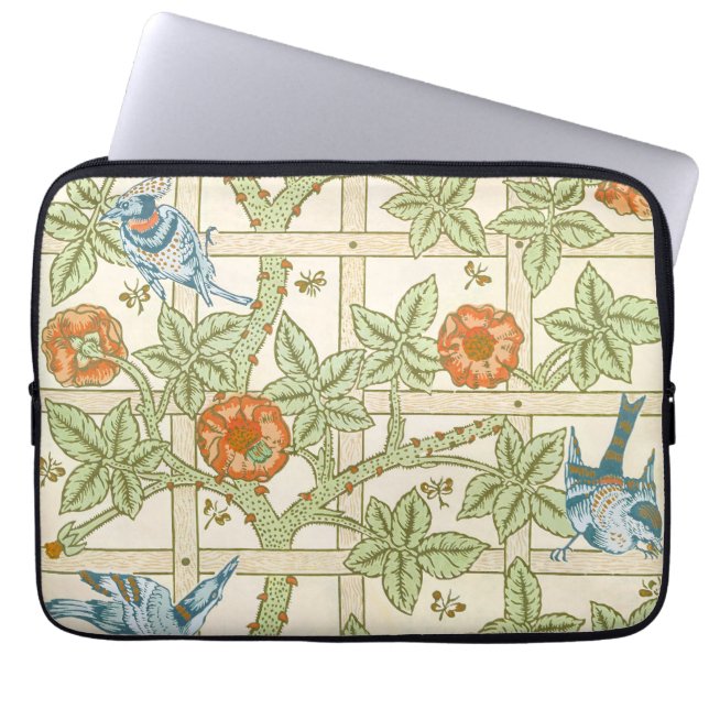 Capa Para Notebook Padrão Sem Costura Treliça Rosa Pássaro de William (Frente)