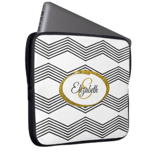 Capa Para Notebook Padrão Shimmery Dourado Faux Glitter & Zig Zag