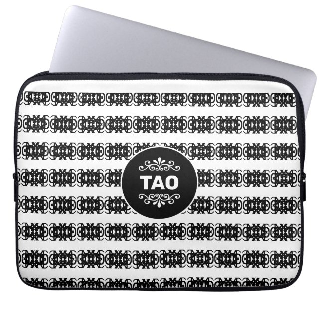 Capa Para Notebook Padrão Tao Abstrato Elegante em Preto e Branco (Frente)