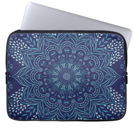 Capa Para Notebook Padrão Teal mandala sobre fundo azul marinho