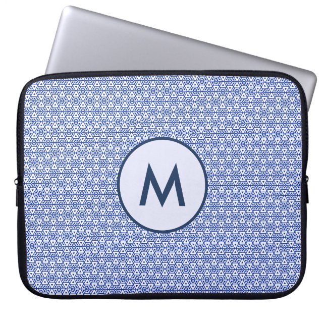 Capa Para Notebook Padrão Triangular Geométrico Azul Moderno Minimali (Frente)