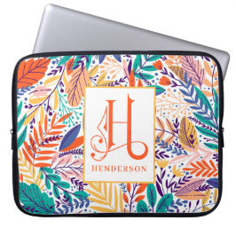 Capa Para Notebook Padrão Tropical Colorido Divertido Monograma Decor