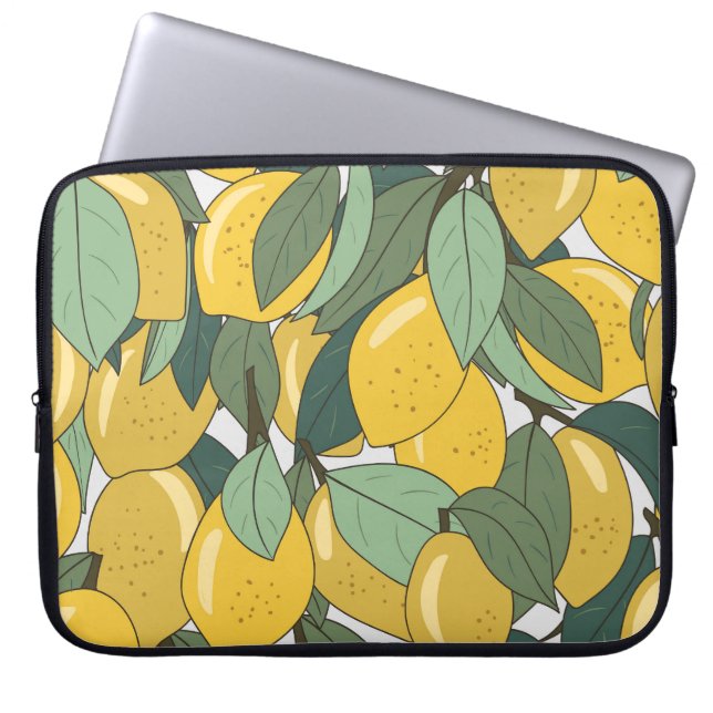 Capa Para Notebook Padrão tropical com limões amarelos. (Frente)