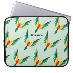 Capa Para Notebook Padrão Tropical de Aves Azul Personalizado