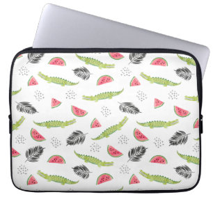 Capa Para Notebook Padrão Tropical de Melancia e Crocodilo