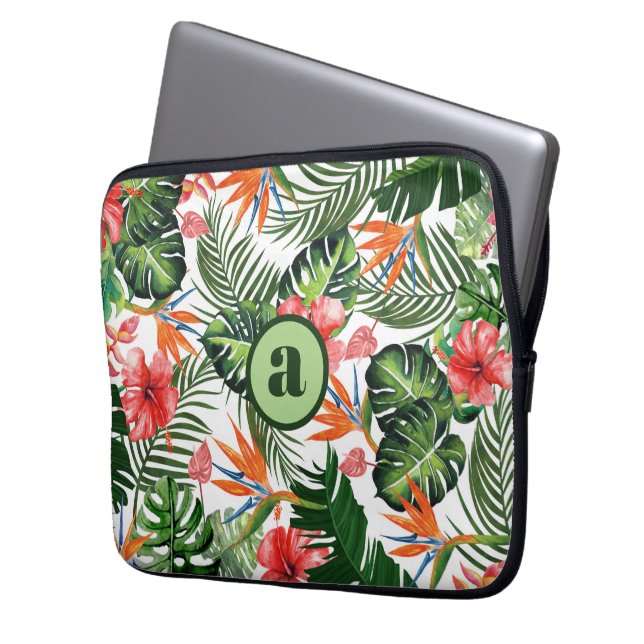 Capa Para Notebook Padrão Tropical Personalizado com Monograma  (Frente Esquerda)