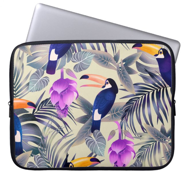 Capa Para Notebook Padrão tropical uniforme com tucanos, monstro, p (Frente)