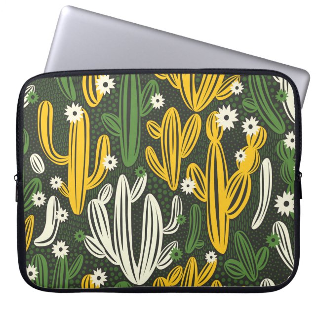 Capa Para Notebook padrão uniforme com cacto em fundo preto.  (Frente)