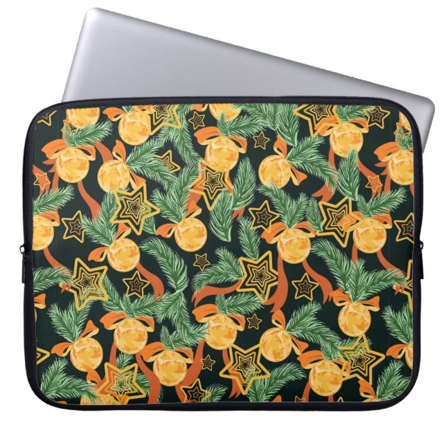 Capa Para Notebook padrão uniforme com folhas de pinheiro, estrela (Frente)
