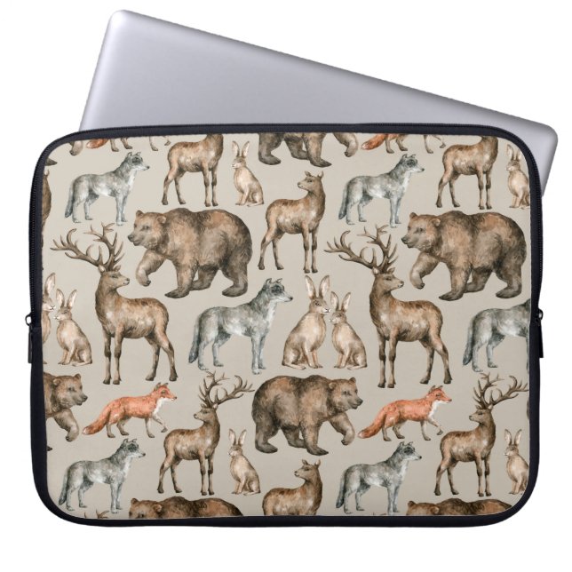 Capa Para Notebook Padrão uniforme de aquarela com anima florestal se (Frente)