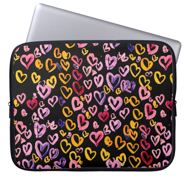 Capa Para Notebook Padrão uniforme de aquarela com corações.  (Frente)