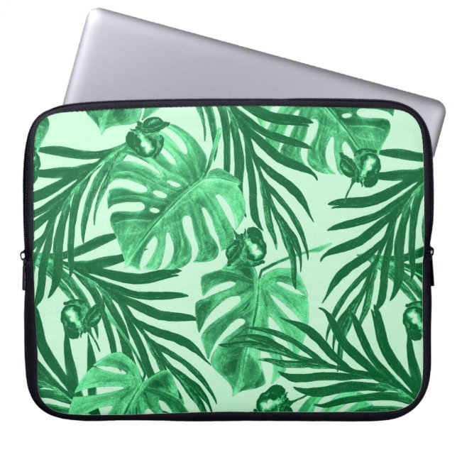 Capa Para Notebook Padrão uniforme de aquarela com folhas tropicais a (Frente)
