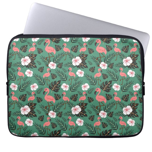 Capa Para Notebook Padrão uniforme Flamingo rosa sobre fundo verde (Frente)