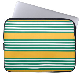 Capa Para Notebook Padrão verde e branco de cinco faixas com amarelo