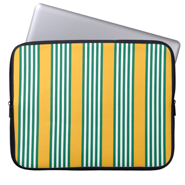 Capa Para Notebook Padrão verde e branco de cinco faixas com amarelo (Frente)