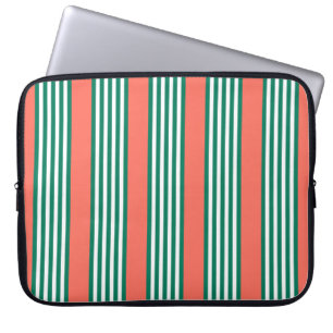 Capa Para Notebook Padrão verde e branco de cinco faixas com coral
