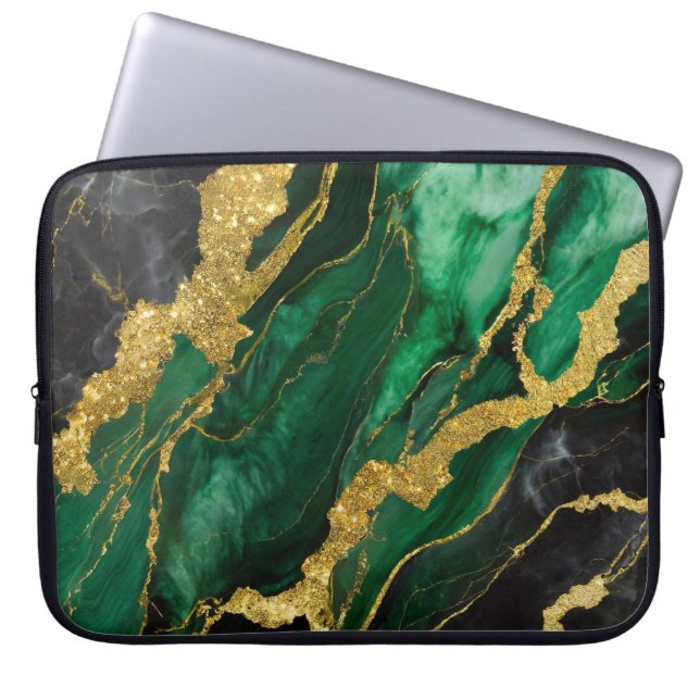 Capa Para Notebook Padrão Verde Marble com Dourado (Frente)