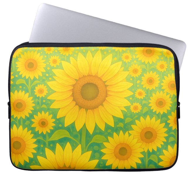 Capa Para Notebook Padrão Vibrante de Campo de Girassóis (Frente)
