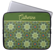 Padrão vintage em verde com flores azuis