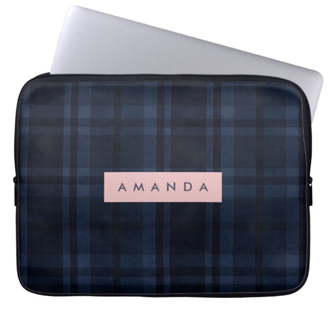 Capa Para Notebook Padrão Xadrez Azul Marinho Clássico Personalizado (Frente)