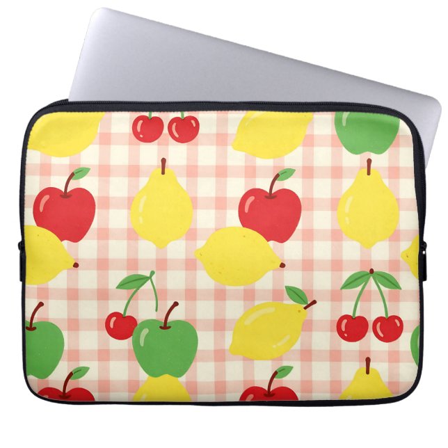 Capa Para Notebook Padrão Xadrez de Frutas Fofas (Frente)