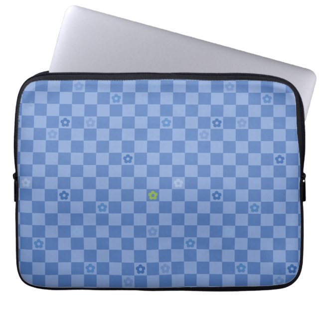 Capa Para Notebook Padrão Xadrez Floral Nº 01 - Azul Claro (Frente)