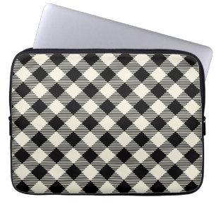 Capa Para Notebook Padrão Xadrez Gingham Preto e Bege Diagonal