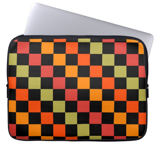 Capa Para Notebook Padrão Xadrez Laranja Preto Gingham (Frente)